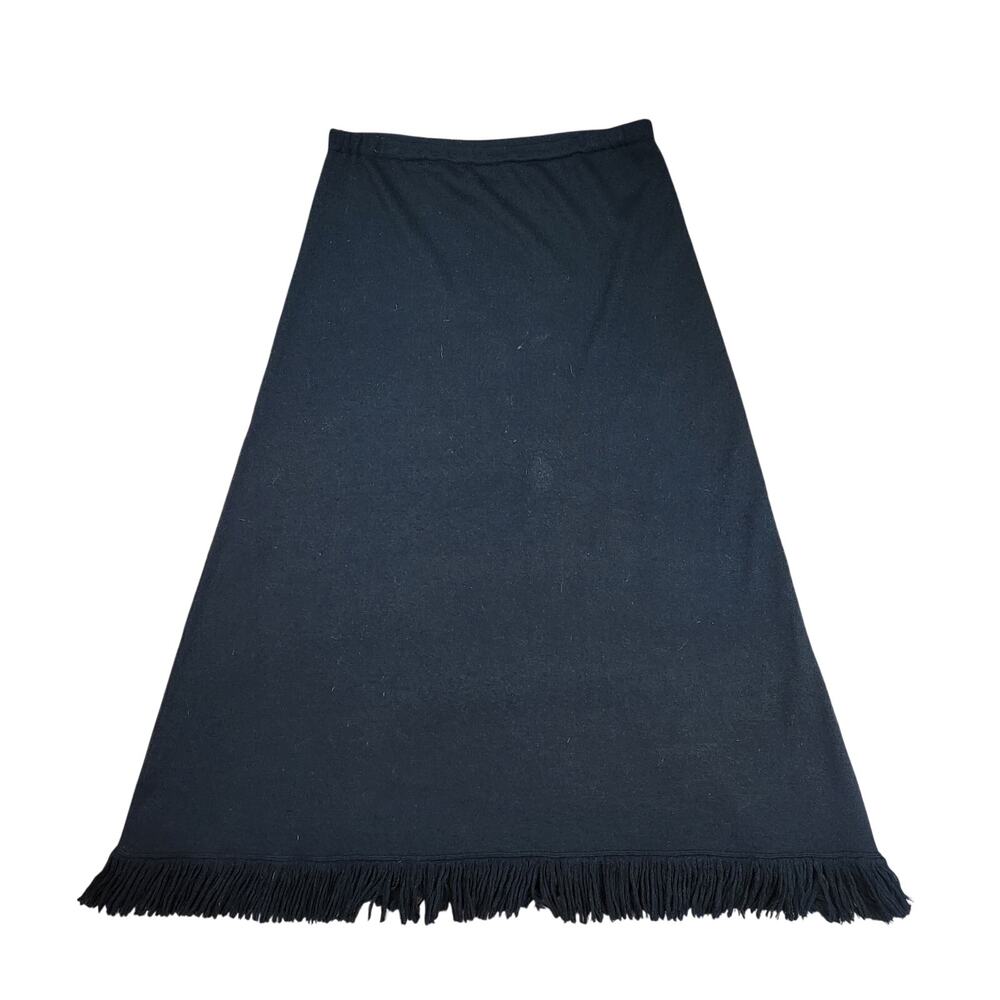 Dialogue Black Merino Wool Blend Fringe Maxi Skirt Size L Elastic Waist